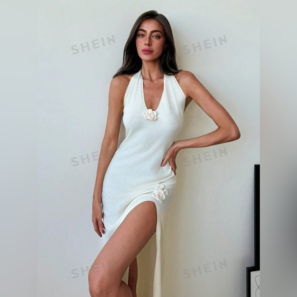NWT SHEIN Apricot Flower Halter Dress